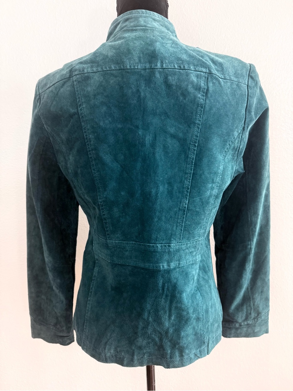 Dressbarn Vintage Teal 100% Leather Military-Style Jacket Size Small - Picture 4 of 7